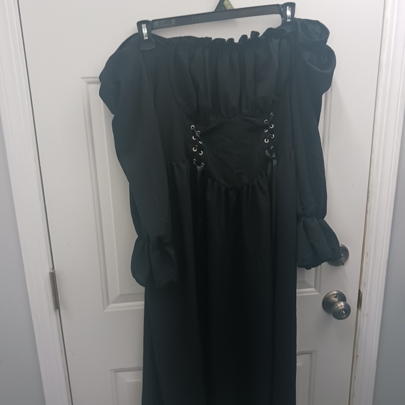 Dresses & Skirts - Black Off-Shoulder Dress with Lace-Up Detail